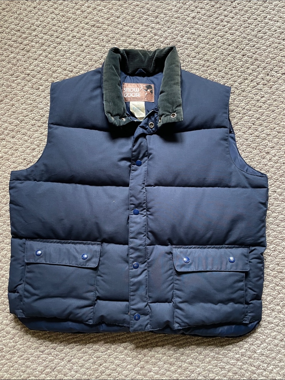 Vintage snow goose down filled corduroy collar puffer vest